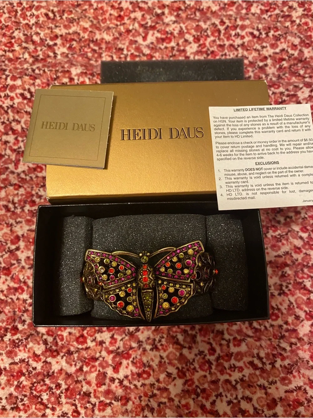 Heidi Daus Butterfly Cuff bracelet with Pink and Red Crystals NRFB